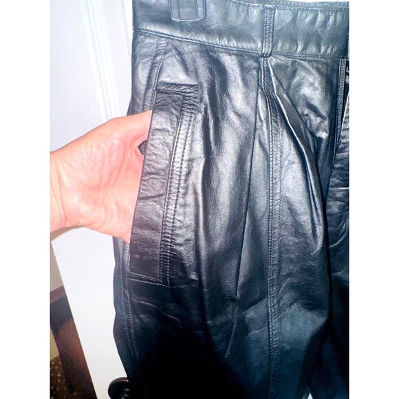 Vintage Toffs Y2K 80s 90s High Waisted Black Leather Pants 10T Pleated Design - Picture 5 of 10
